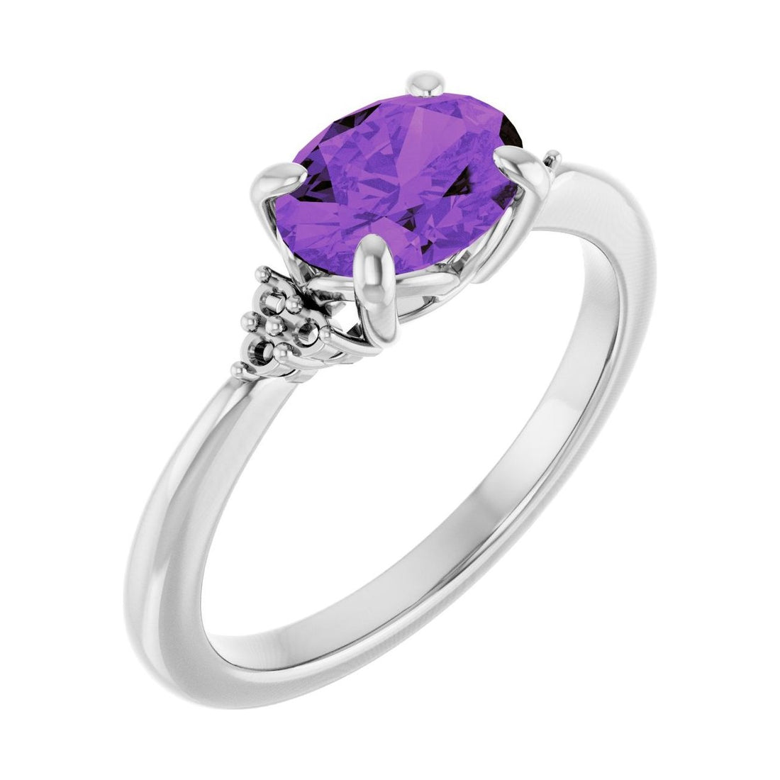 Oval Amethyst Pavé Engagement Ring in 14K White Gold with 1.5 ct oval diamond