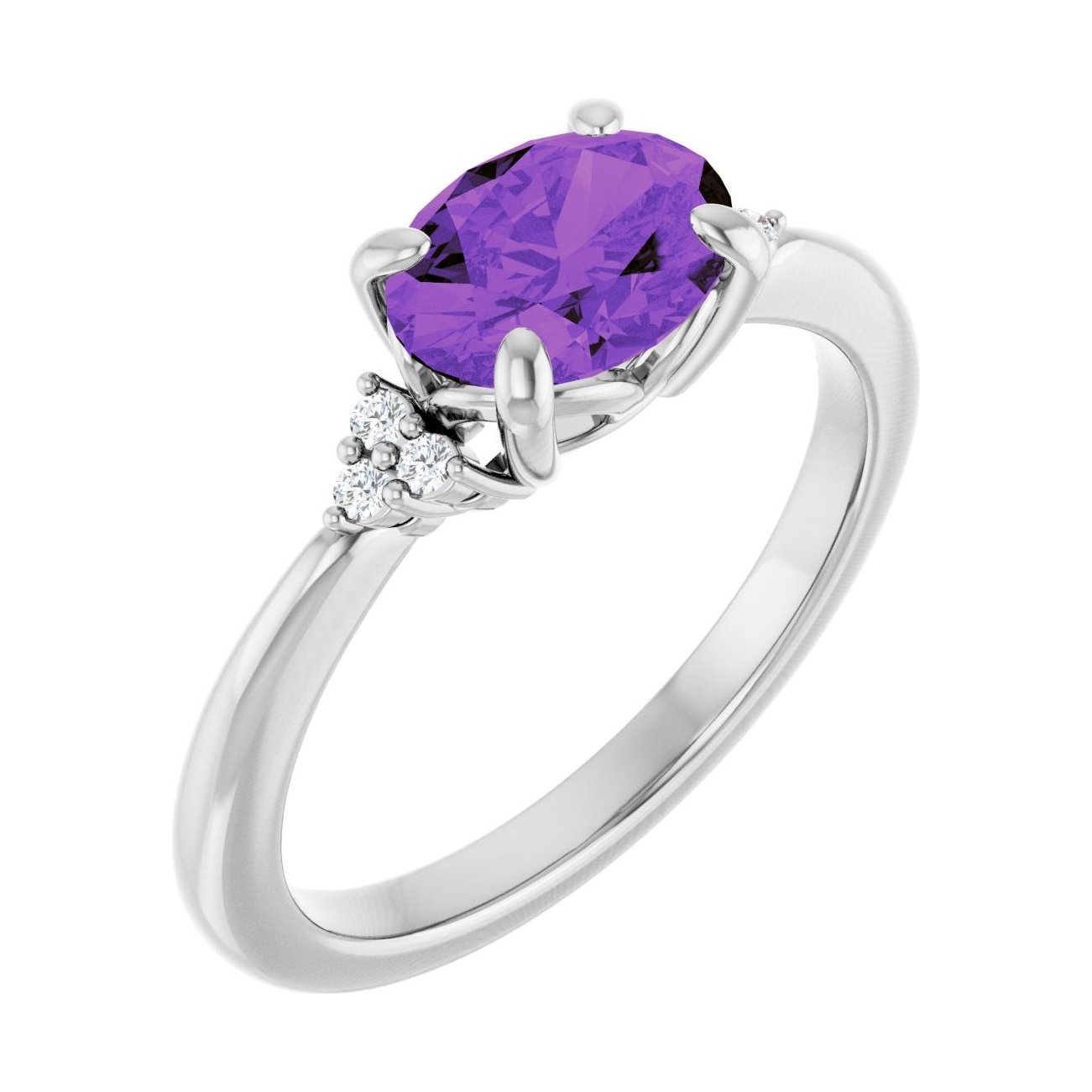 Oval Amethyst Pavé Engagement Ring in 14K White Gold with 1.5 ct oval diamond