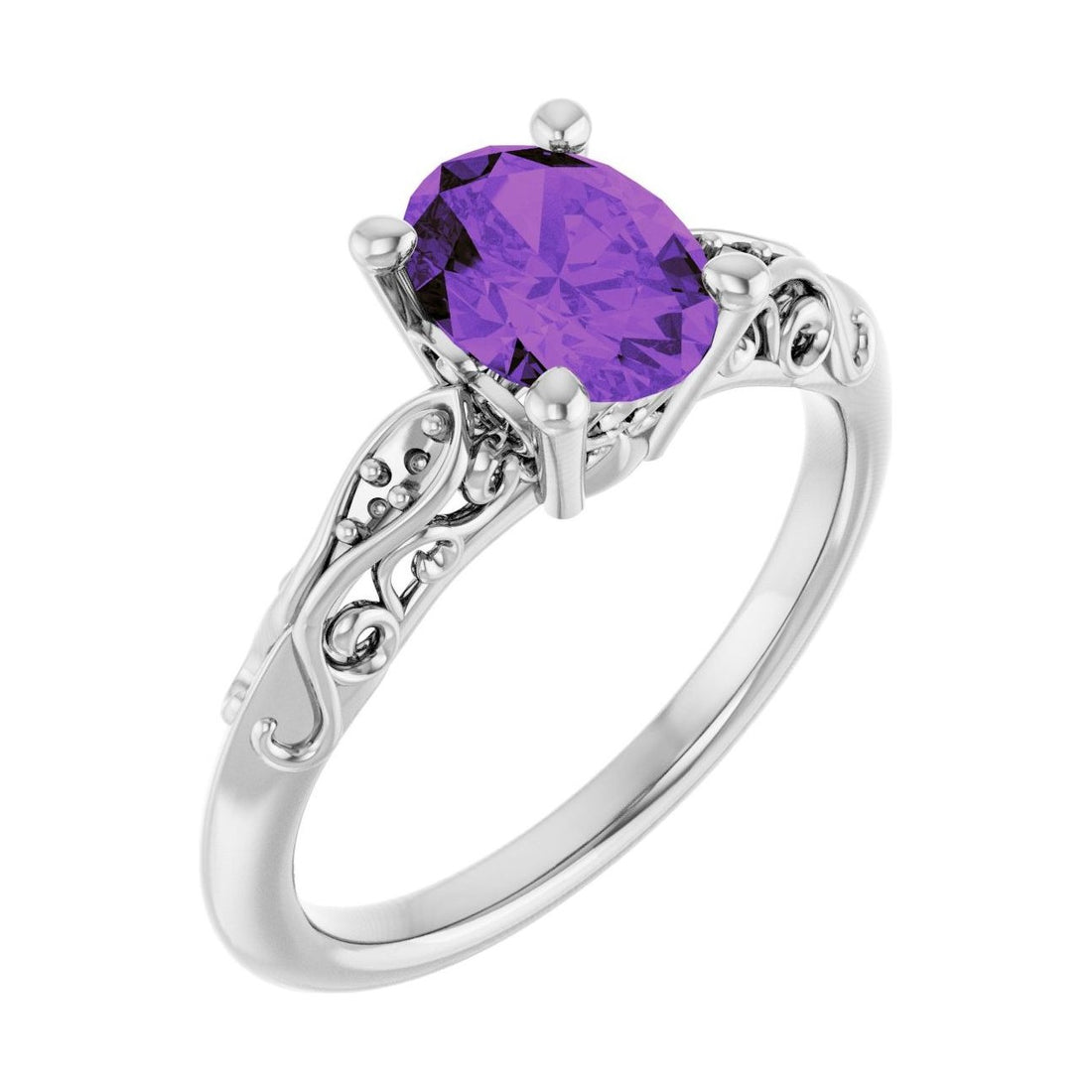 Oval Amethyst Pavé Engagement Ring in 14K White Gold with 1.5 ct oval diamond
