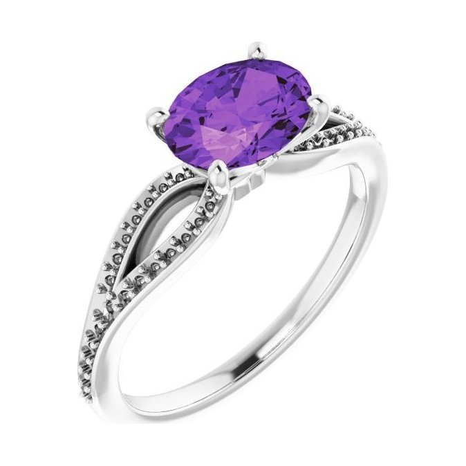 Oval Amethyst Pavé Engagement Ring in 14K White Gold with 1.5 ct oval diamond