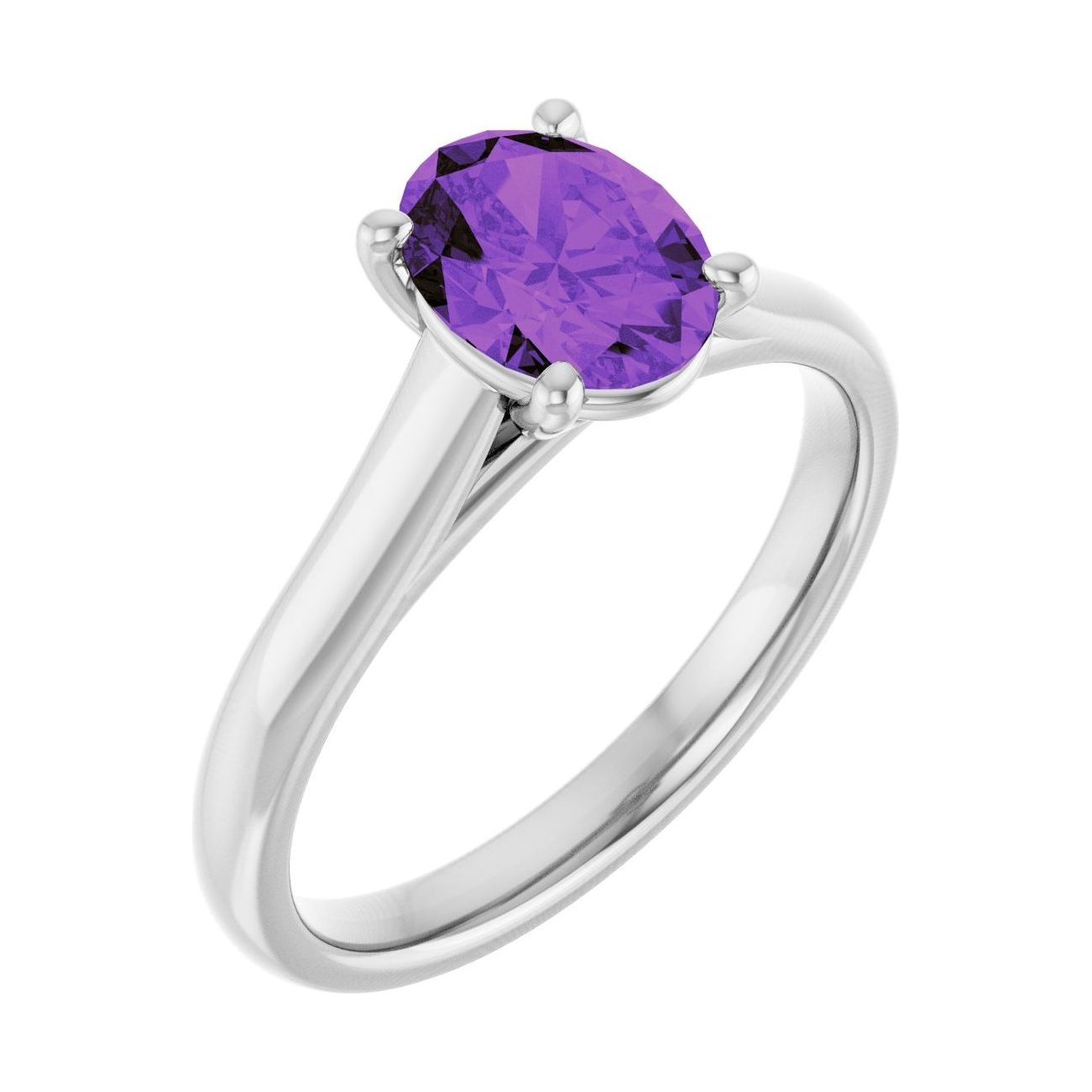Oval Amethyst Solitaire Engagement Ring in 14K White Gold with 1.5 ct oval diamond
