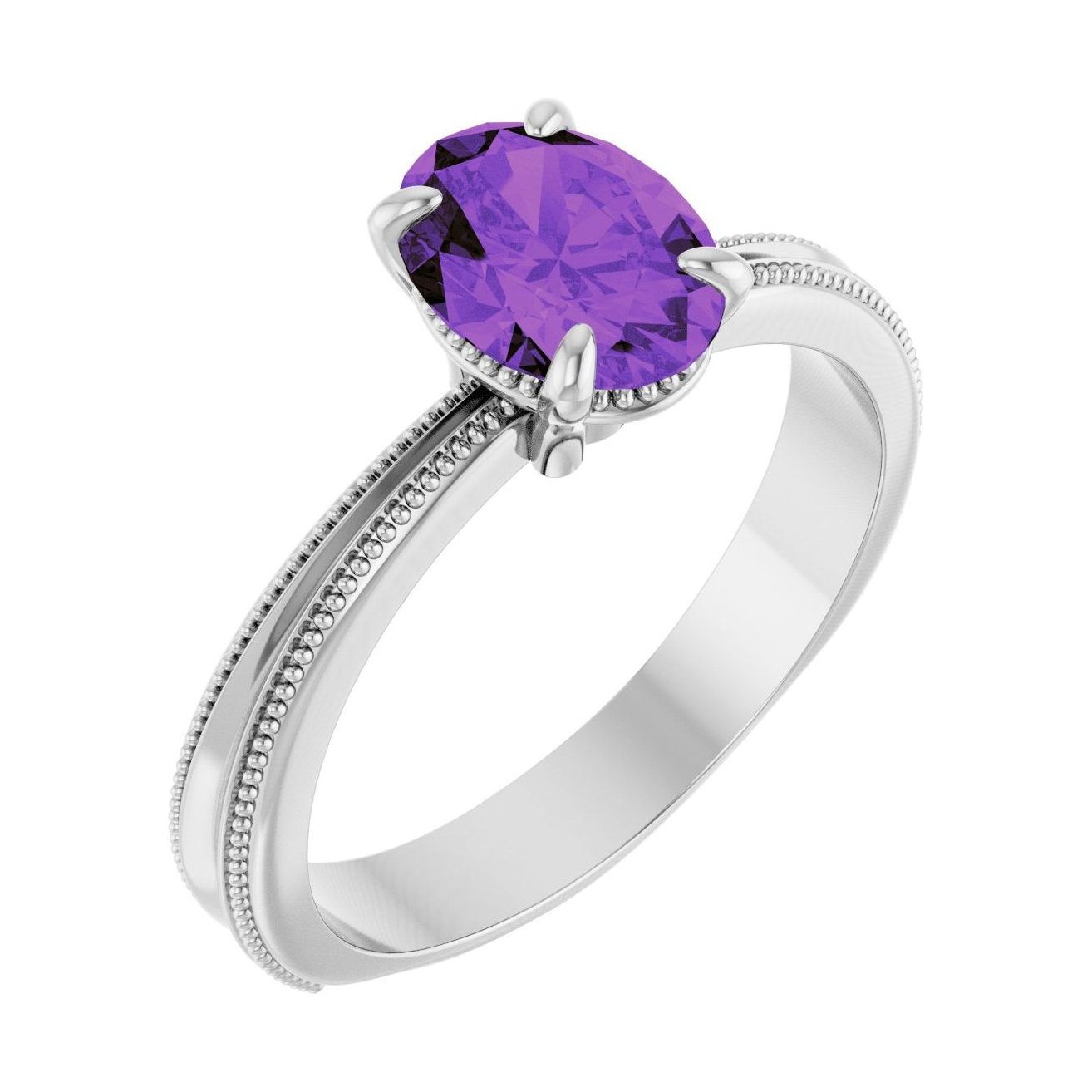 Oval Amethyst Solitaire Engagement Ring in 14K White Gold with 1.5 ct oval diamond