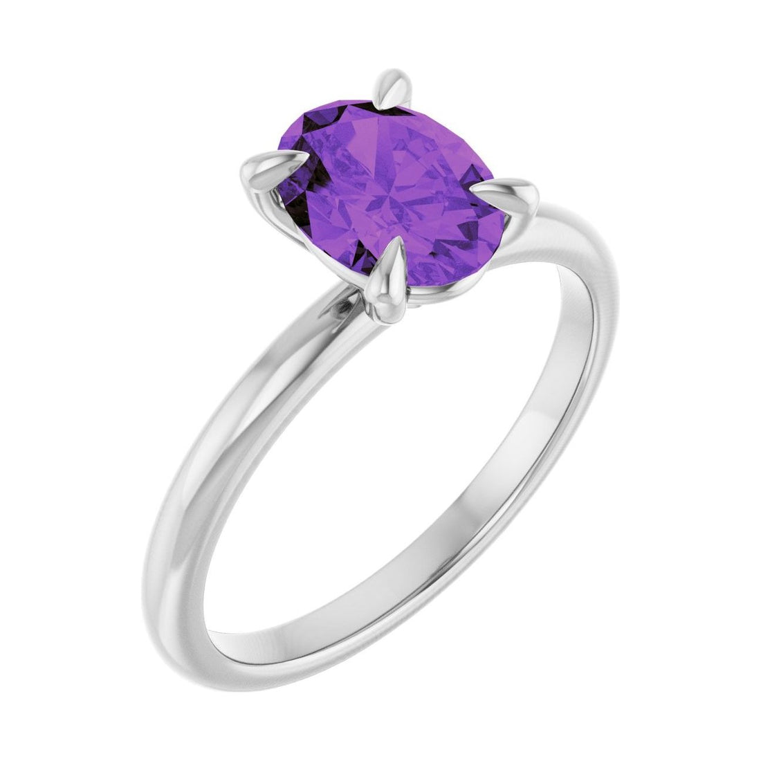 Oval Amethyst Solitaire Engagement Ring in 14K White Gold with 1.5 ct oval diamond