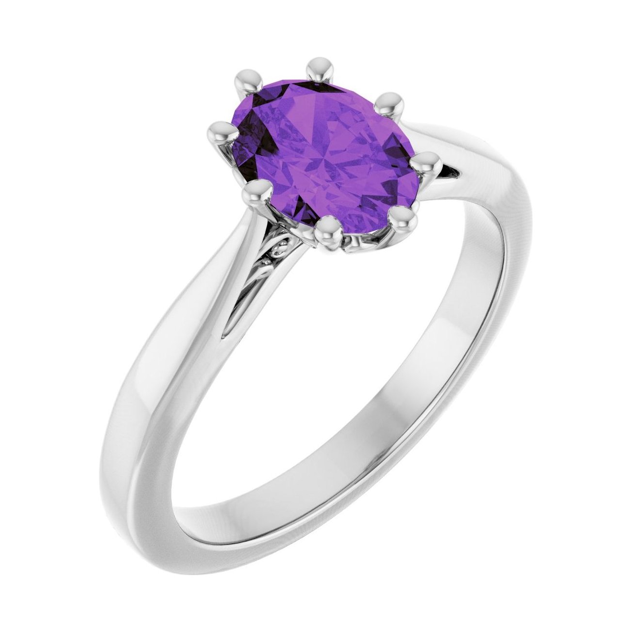 Oval Amethyst Solitaire Engagement Ring in 14K White Gold with 1.5 ct oval diamond