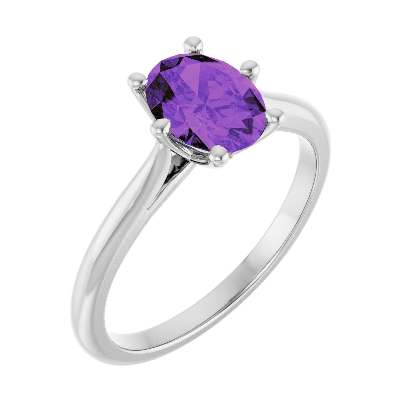 Oval Amethyst Solitaire Engagement Ring in 14K White Gold with 1.5 ct oval diamond