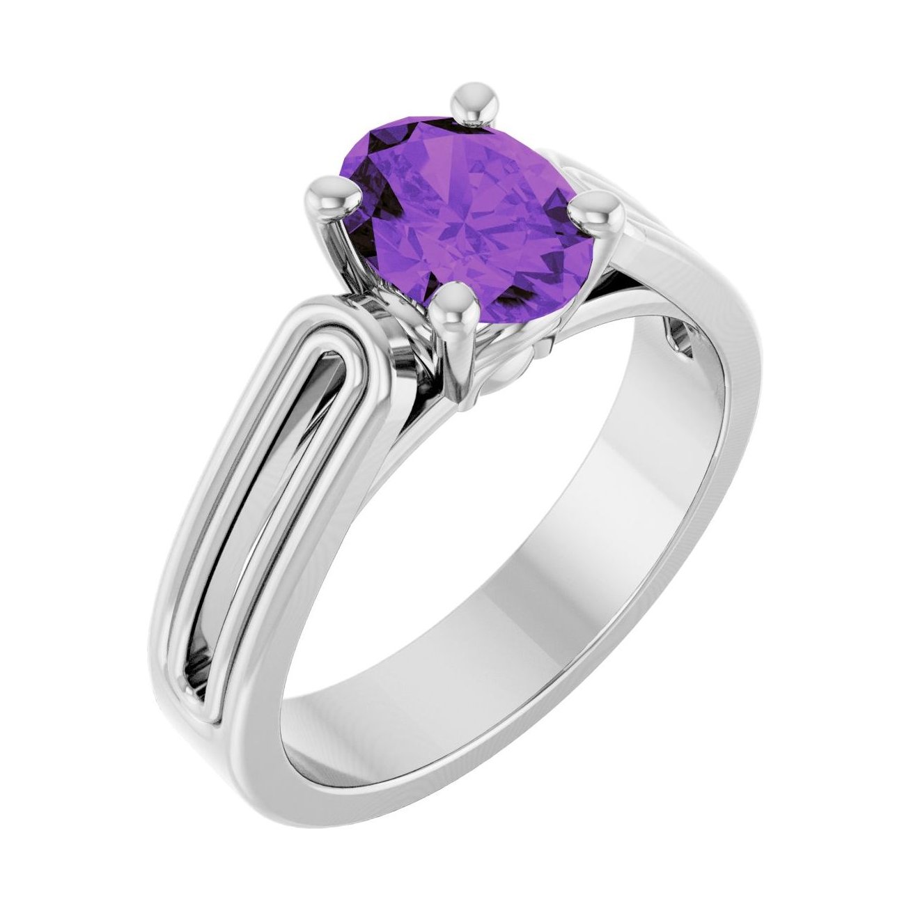 Oval Amethyst Solitaire Engagement Ring in 14K White Gold with 1.5 ct oval diamond