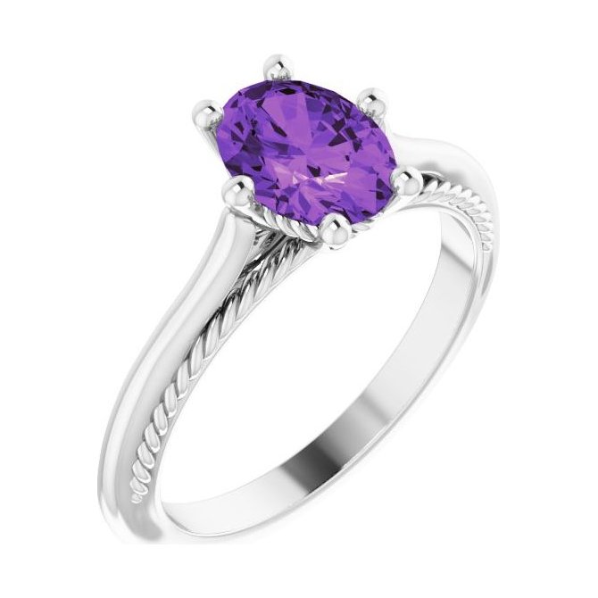 Oval Amethyst Solitaire Engagement Ring in 14K White Gold with 1.5 ct oval diamond