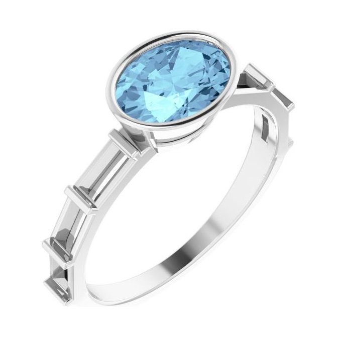 Oval Aquamarine Bezel-Set Engagement Ring in 14K White Gold with 1.5 ct oval diamond