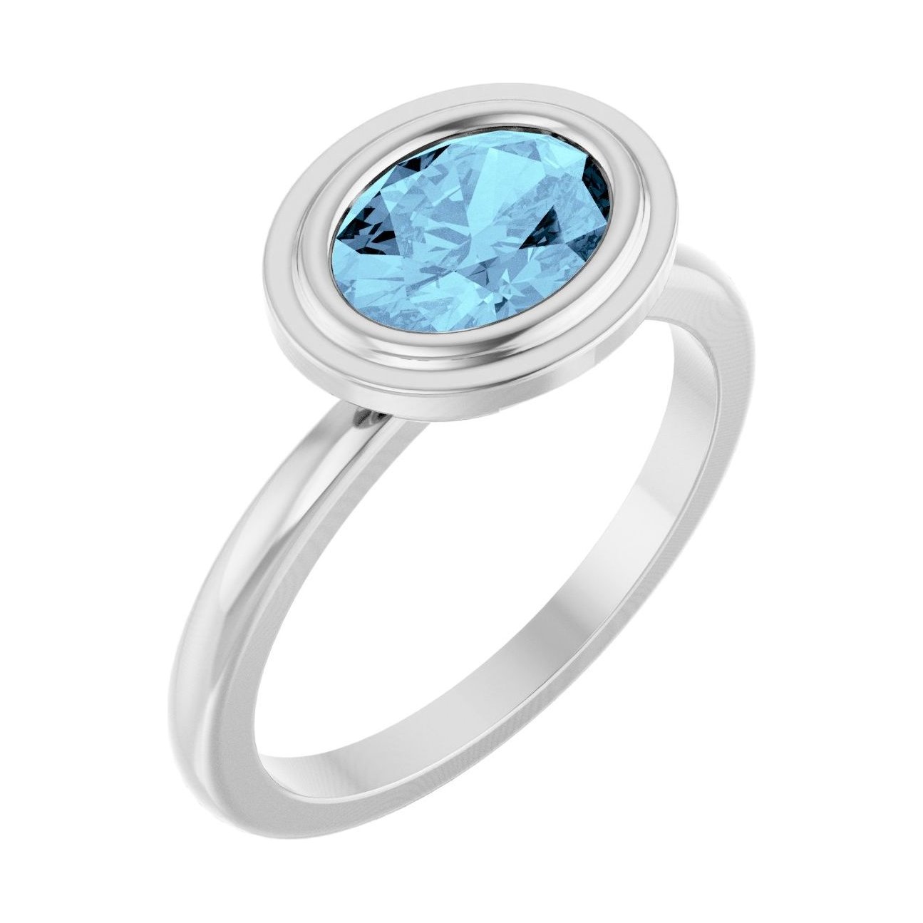 Oval Aquamarine Bezel-Set Engagement Ring in 14K White Gold with 1.5 ct oval diamond