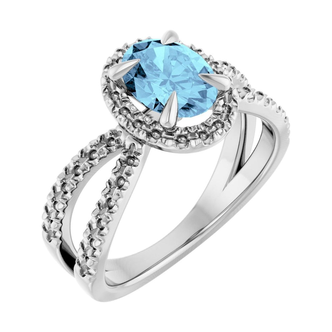 Oval Aquamarine Halo Engagement Ring in 14K White Gold with 1.5 ct oval diamond