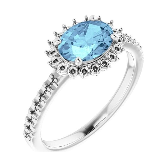 Oval Aquamarine Halo Engagement Ring in 14K White Gold with 1.5 ct oval diamond