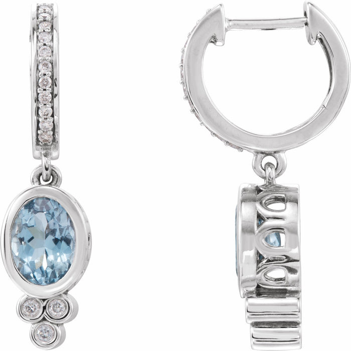 oval aquamarine hoop earrings in 14k White Gold