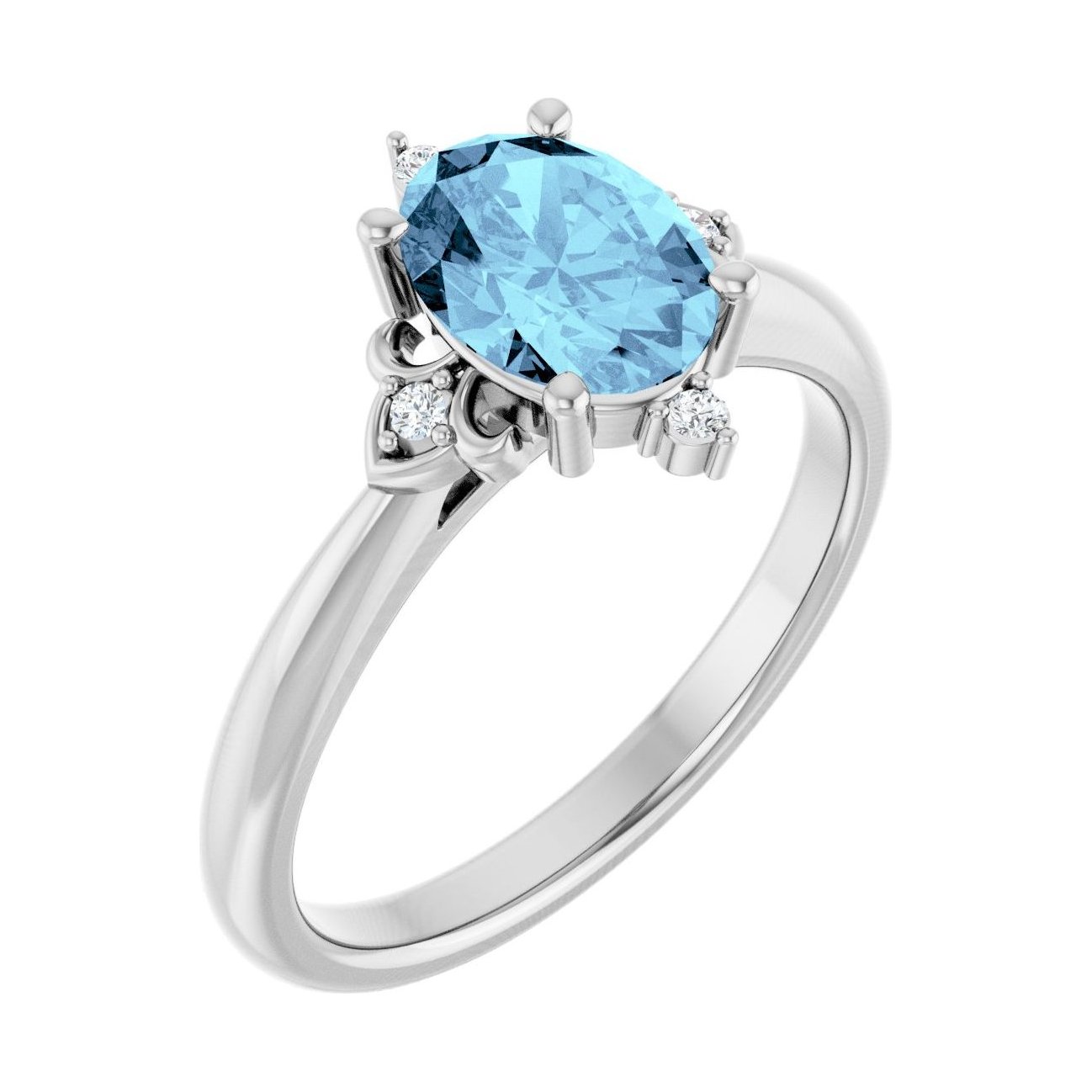Oval Aquamarine Pavé Engagement Ring in 14K White Gold with 1.5 ct oval diamond