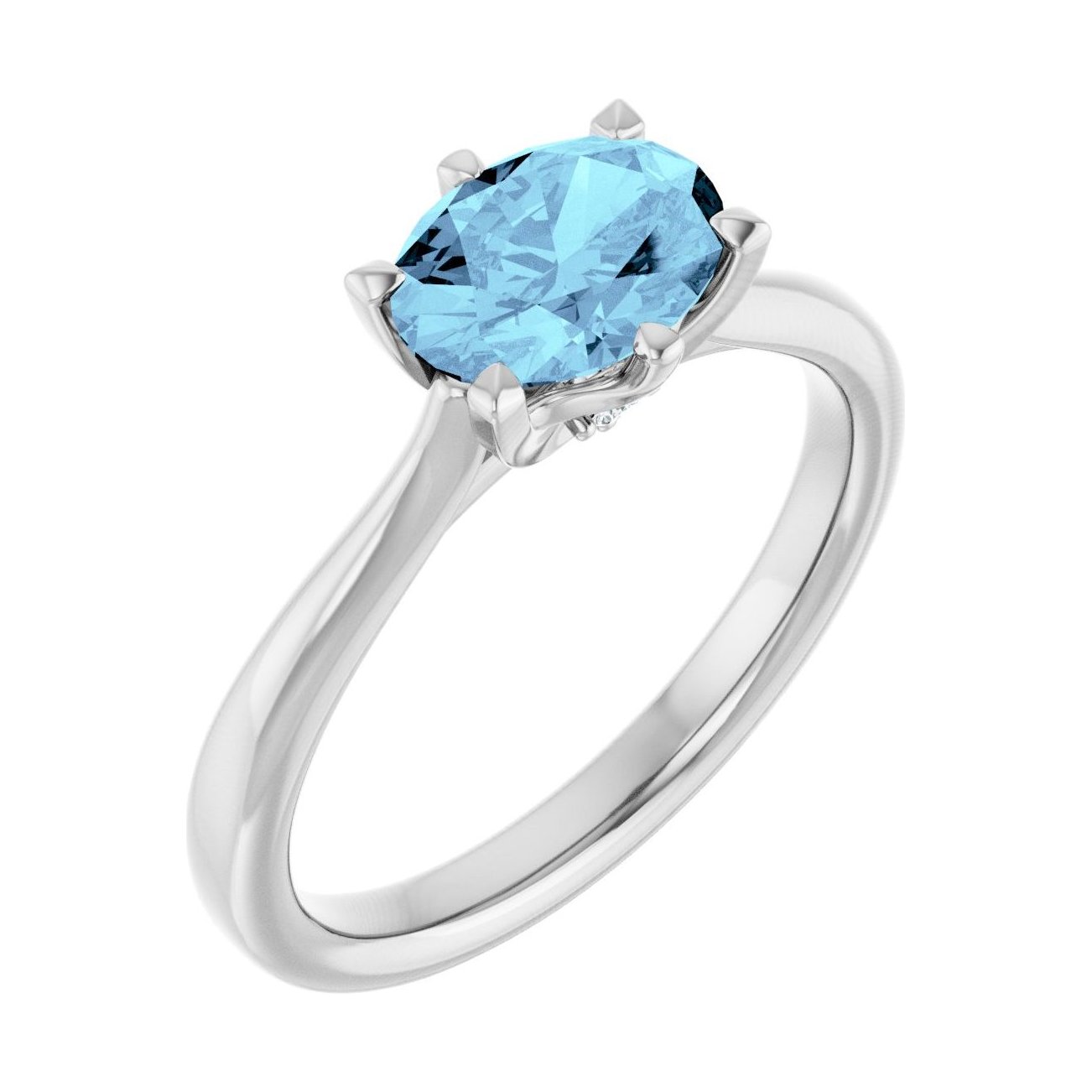 Oval Aquamarine Pavé Engagement Ring in 14K White Gold with 1.5 ct oval diamond