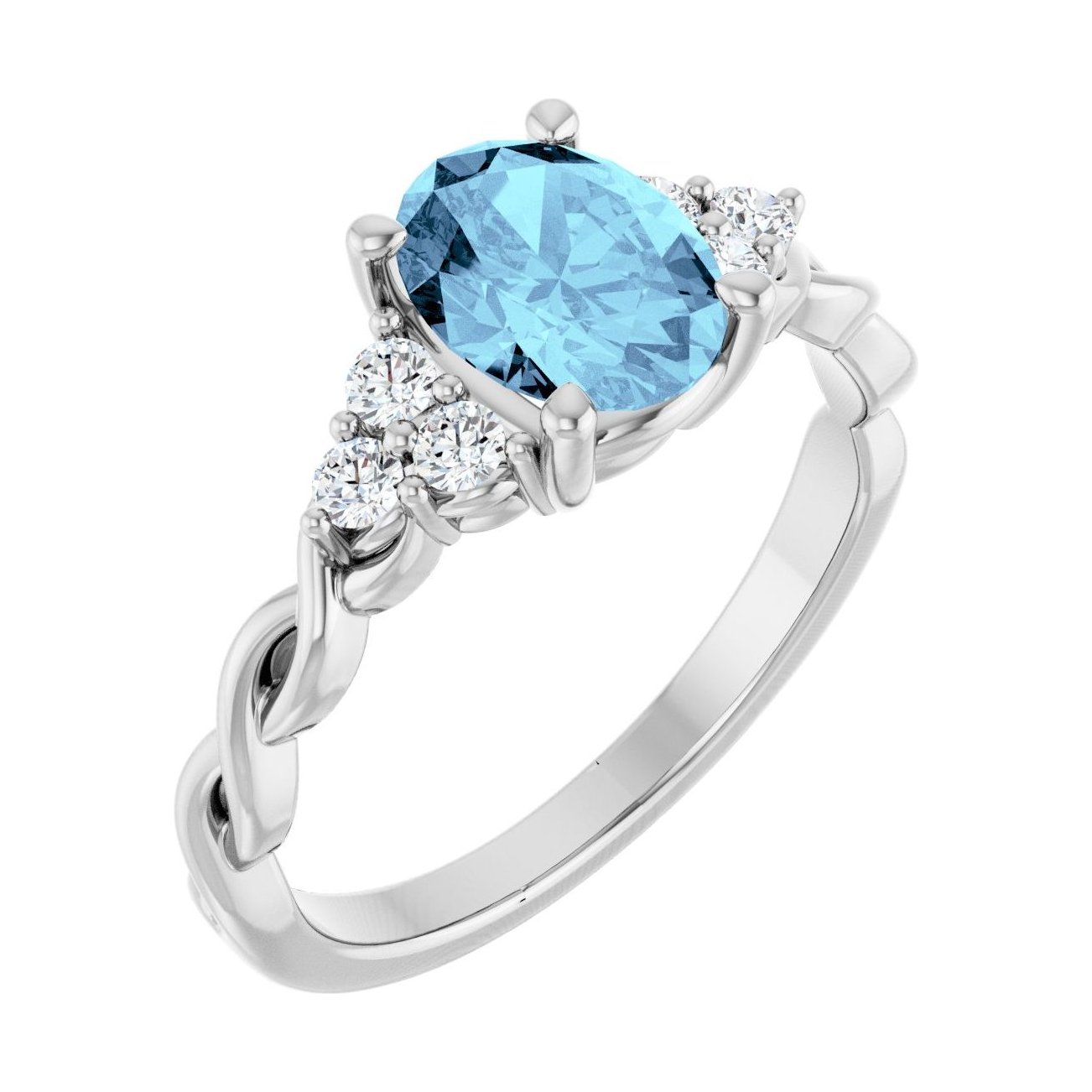 Oval Aquamarine Pavé Engagement Ring in 14K White Gold with 1.5 ct oval diamond
