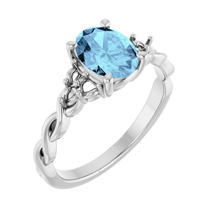 Oval Aquamarine Pavé Engagement Ring in 14K White Gold with 1.5 ct oval diamond