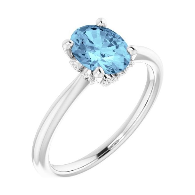 Oval Aquamarine Pavé Engagement Ring in 14K White Gold with 1.5 ct oval diamond