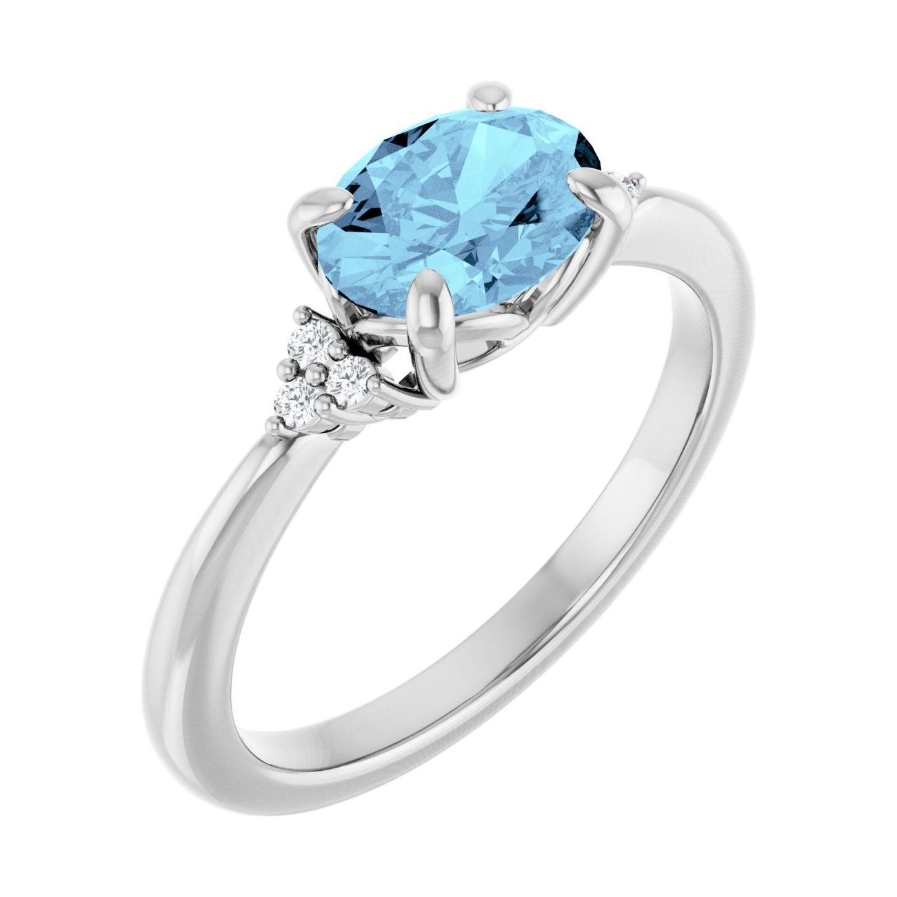 Oval Aquamarine Pavé Engagement Ring in 14K White Gold with 1.5 ct oval diamond