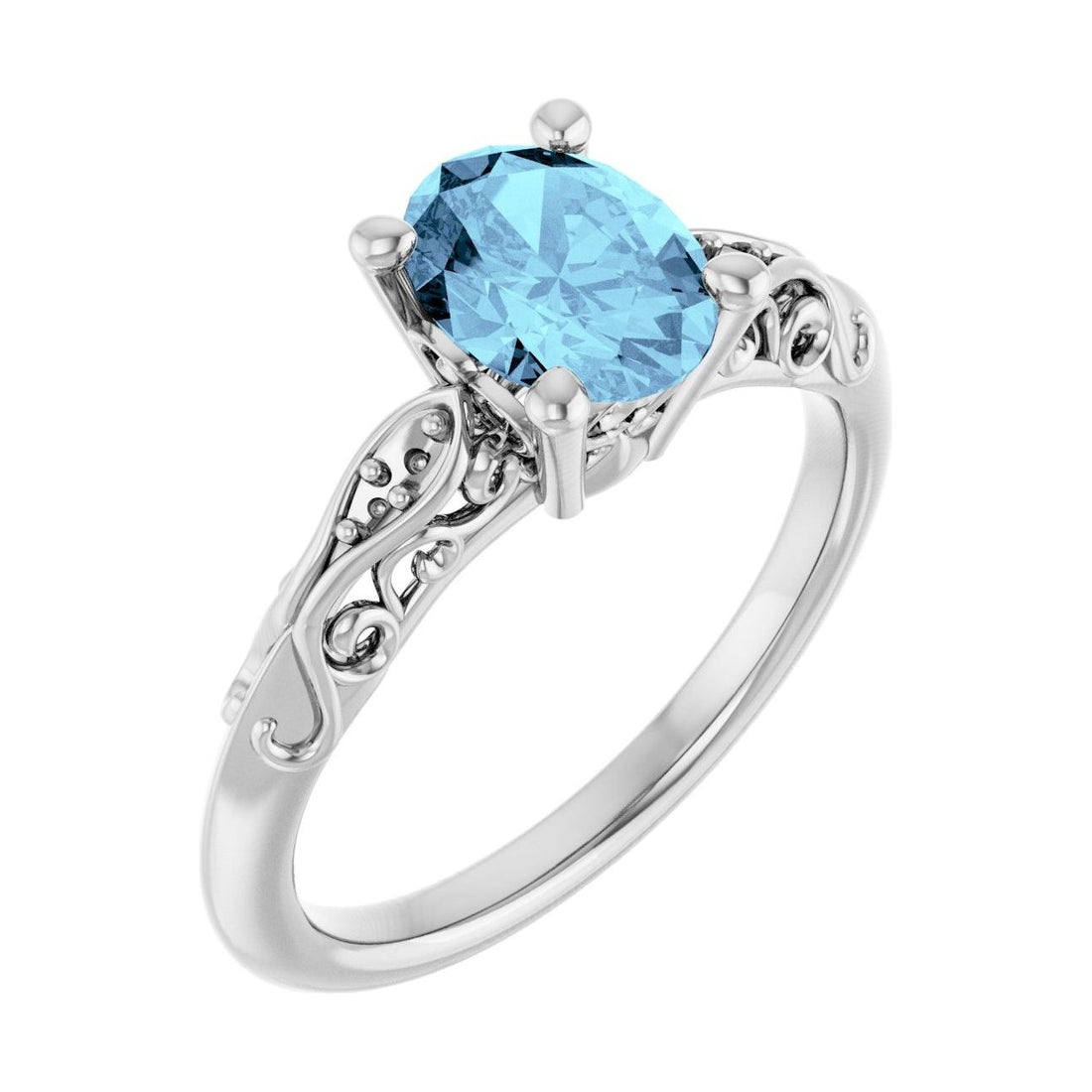 Oval Aquamarine Pavé Engagement Ring in 14K White Gold with 1.5 ct oval diamond