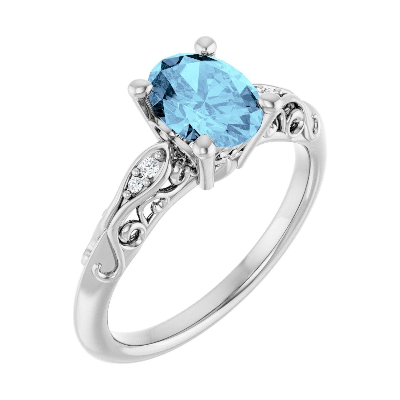 Oval Aquamarine Pavé Engagement Ring in 14K White Gold with 1.5 ct oval diamond