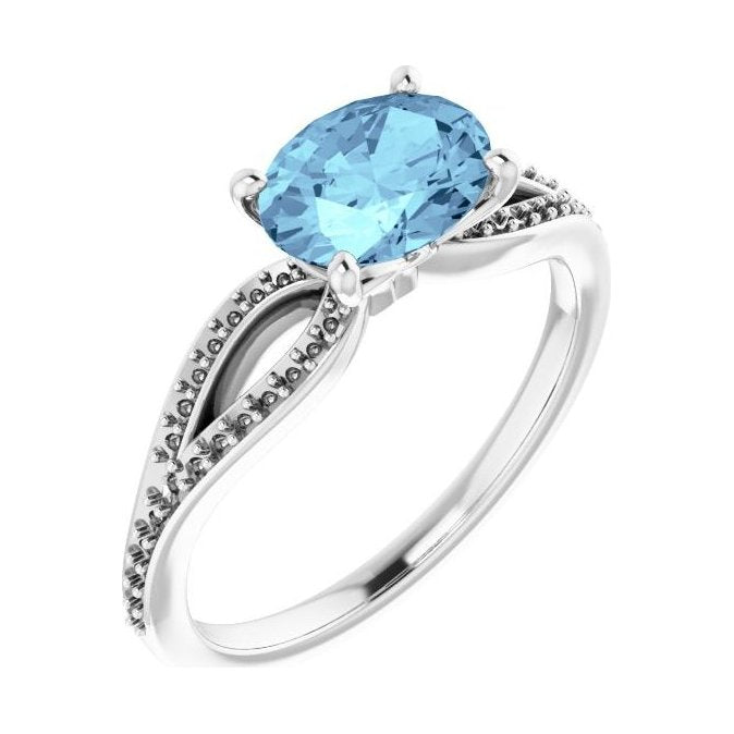 Oval Aquamarine Pavé Engagement Ring in 14K White Gold with 1.5 ct oval diamond
