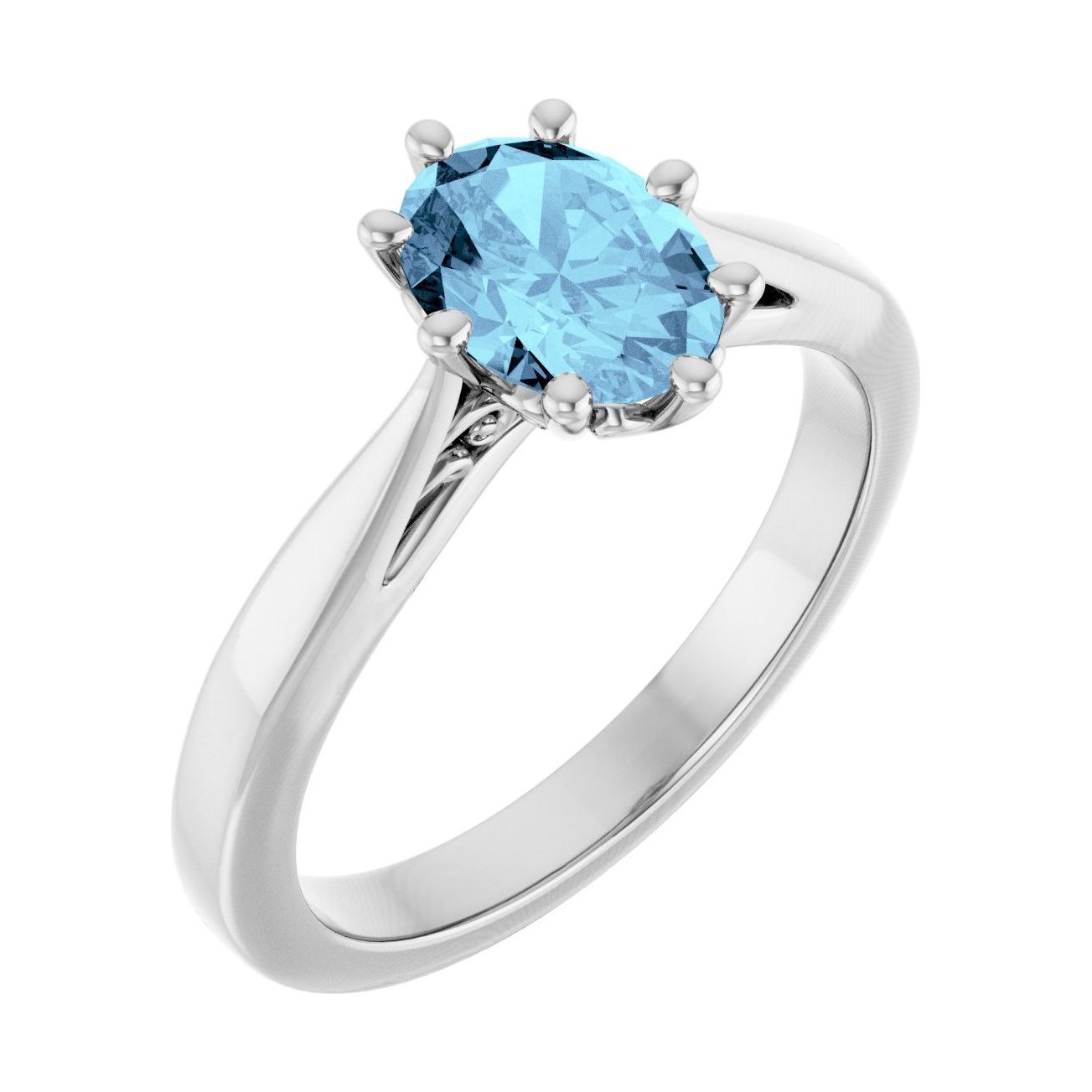 Oval Aquamarine Solitaire Engagement Ring in 14K White Gold with 1.5 ct oval diamond