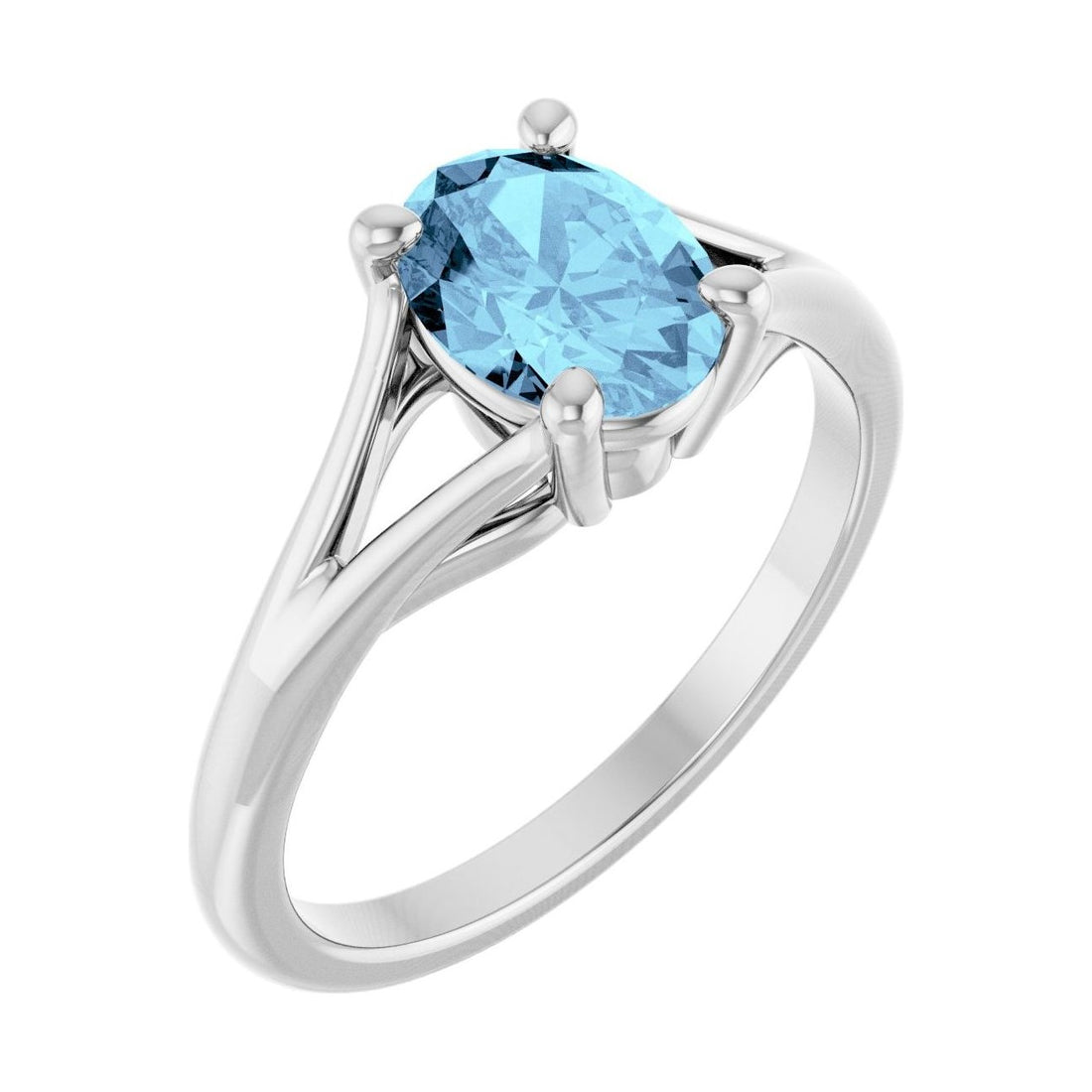 Oval Aquamarine Split-Shank Engagement Ring in 14K White Gold with 1.5 ct oval diamond