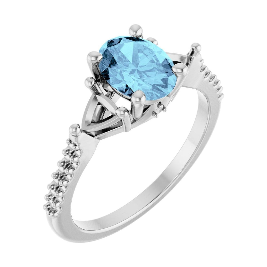 Oval Aquamarine Three-Stone Engagement Ring in 14K White Gold with 1.5 ct oval diamond