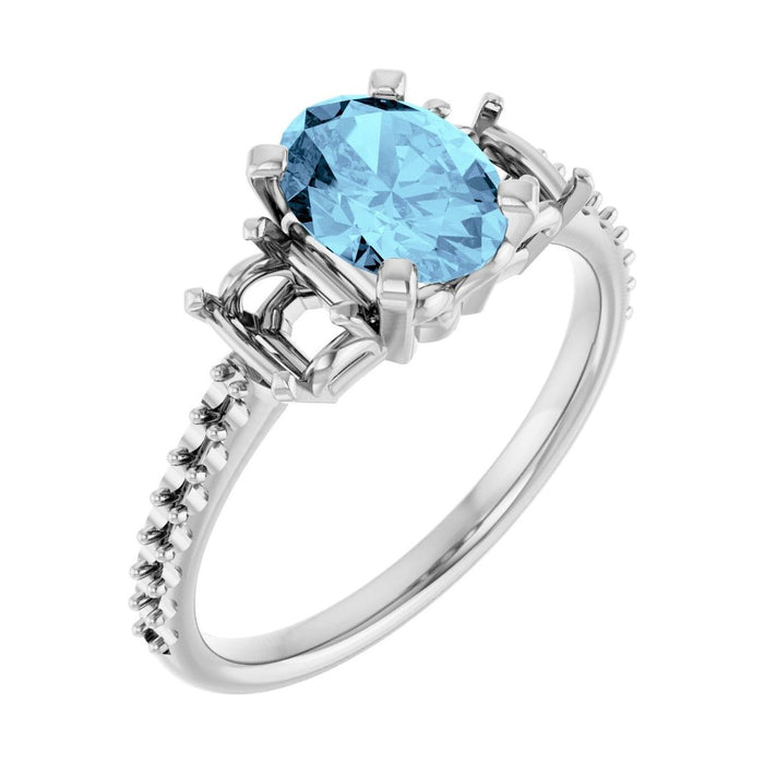 Oval Aquamarine Three-Stone Engagement Ring in 14K White Gold with 1.5 ct oval diamond