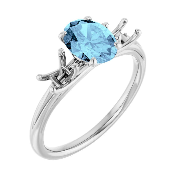Oval Aquamarine Three-Stone Engagement Ring in 14K White Gold with 1.5 ct oval diamond