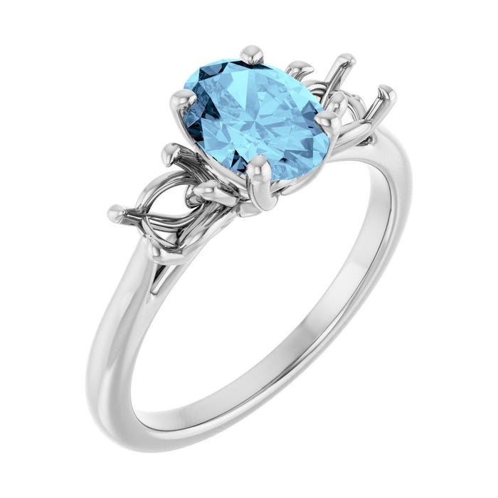Oval Aquamarine Three-Stone Engagement Ring in 14K White Gold with 1.5 ct oval diamond