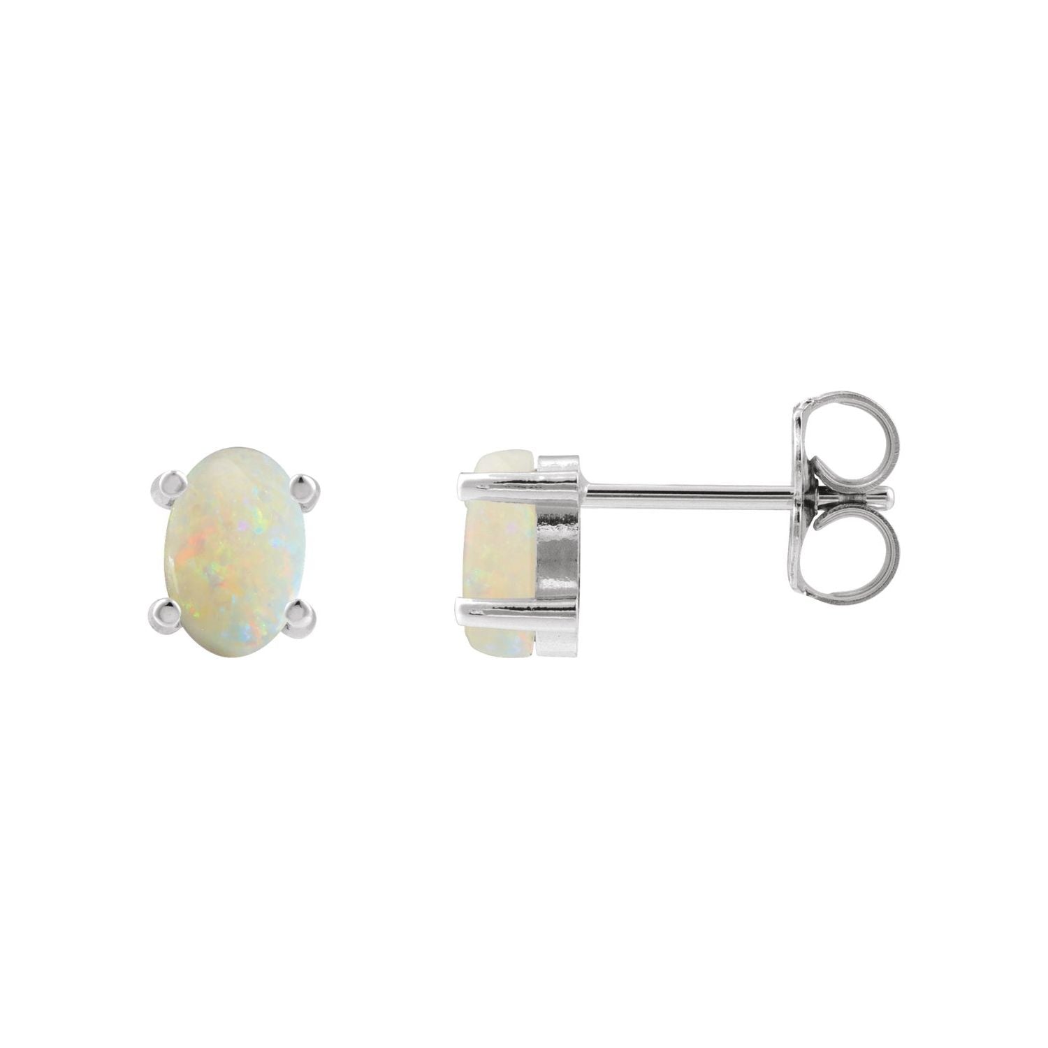 14K White Gold oval Australian white opal four-prong earrings