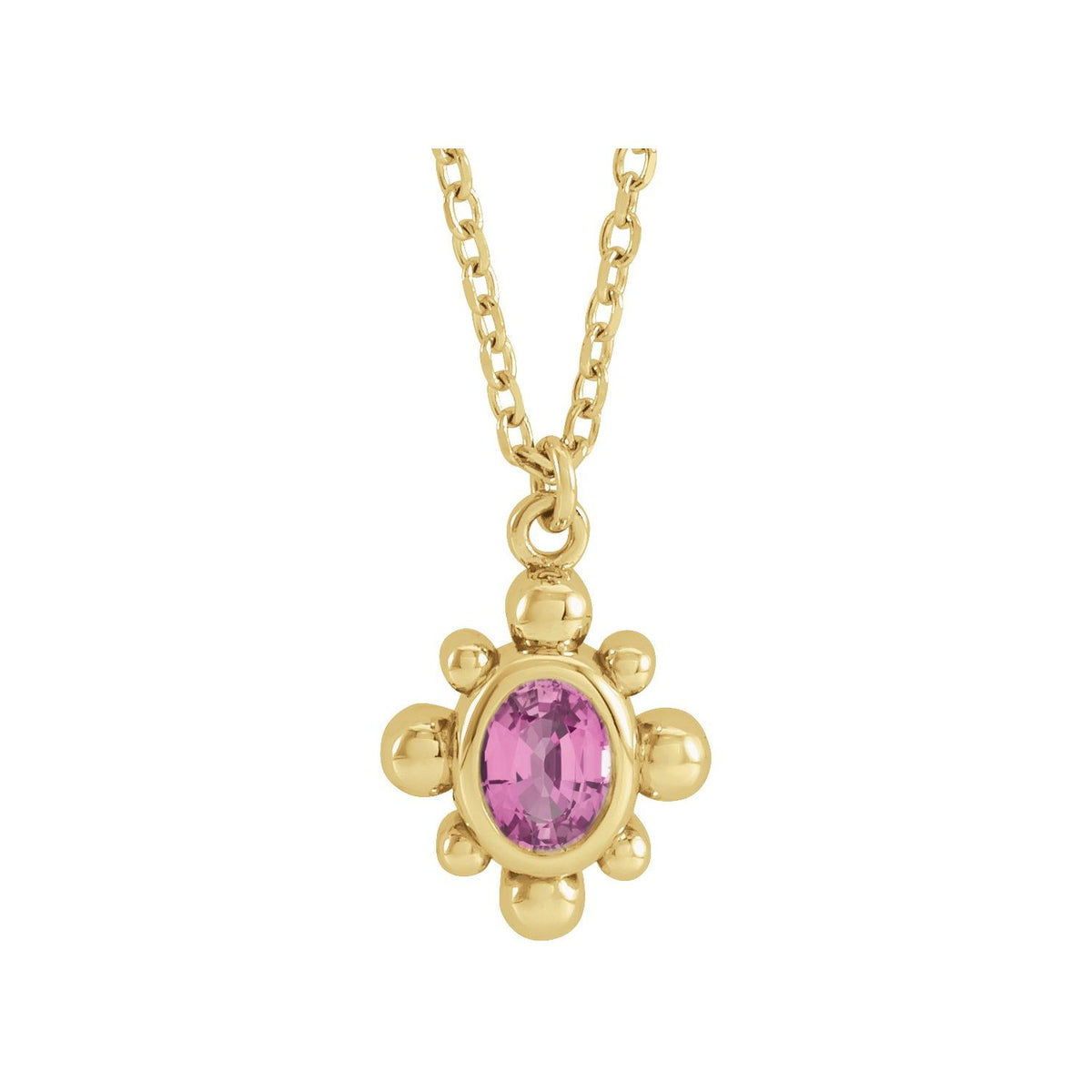 Oval Beaded Pink Sapphire Necklace in 14K Yellow Gold