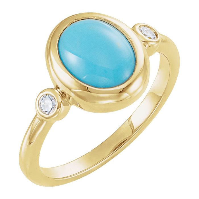 Oval Bezel Turquoise Ring with Diamond Accents in 14K Yellow Gold