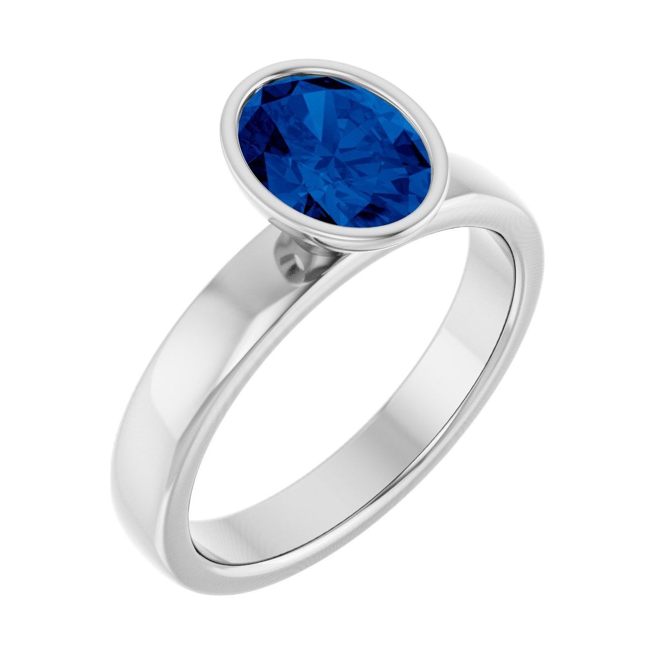 Oval Blue Sapphire Bezel-Set Engagement Ring in 14K White Gold with 1.5 ct oval diamond
