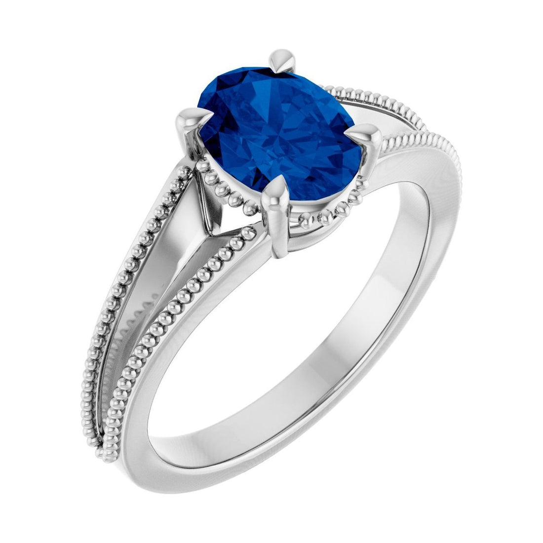 Oval Blue Sapphire Claw-Prong Solitaire Engagement Ring in 14K White Gold with 1.5 ct oval diamond