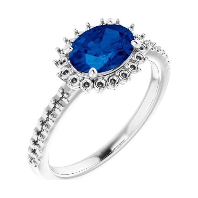 Oval Blue Sapphire Halo Engagement Ring in 14K White Gold with 1.5 ct oval diamond