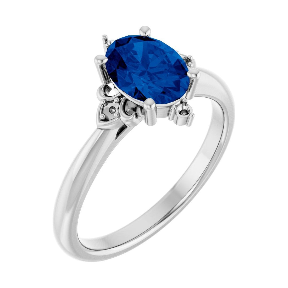 Oval Blue Sapphire Pavé Engagement Ring in 14K White Gold with 1.5 ct oval diamond