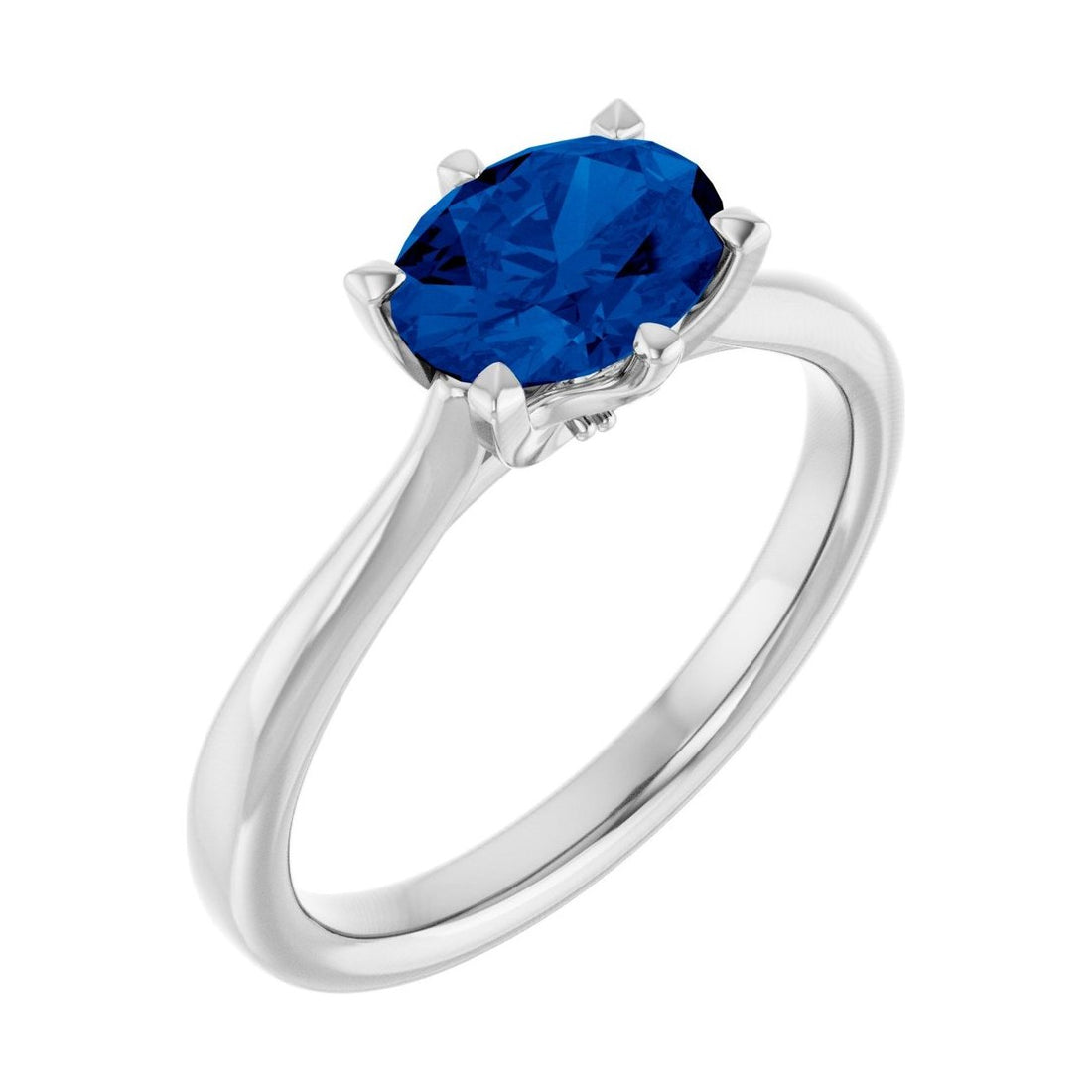 Oval Blue Sapphire Pavé Engagement Ring in 14K White Gold with 1.5 ct oval diamond