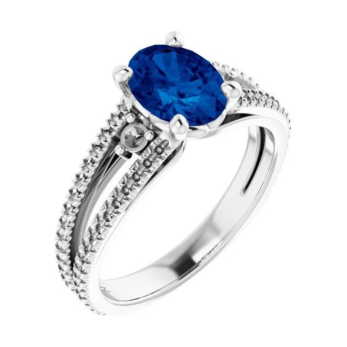 Oval Blue Sapphire Pavé Engagement Ring in 14K White Gold with 1.5 ct oval diamond