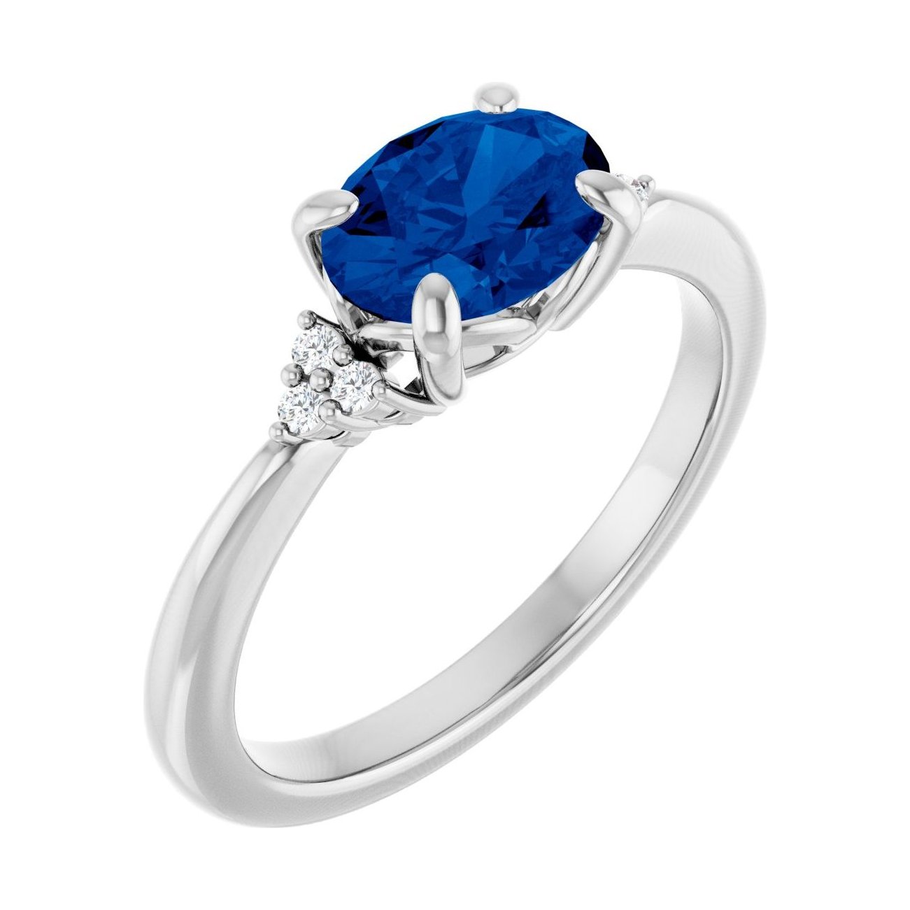 Oval Blue Sapphire Pavé Engagement Ring in 14K White Gold with 1.5 ct oval diamond