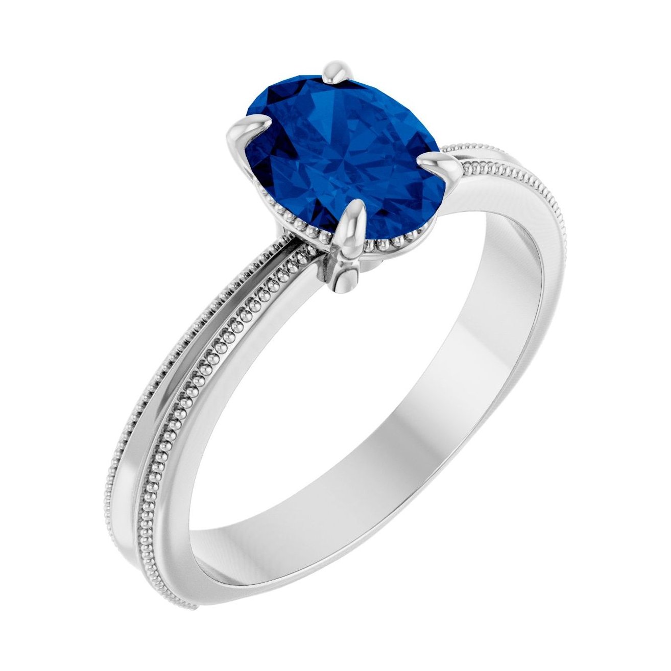 Oval Blue Sapphire Solitaire Engagement Ring in 14K White Gold with 1.5 ct oval diamond