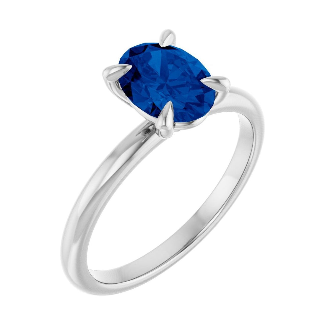 Oval Blue Sapphire Solitaire Engagement Ring in 14K White Gold with 1.5 ct oval diamond