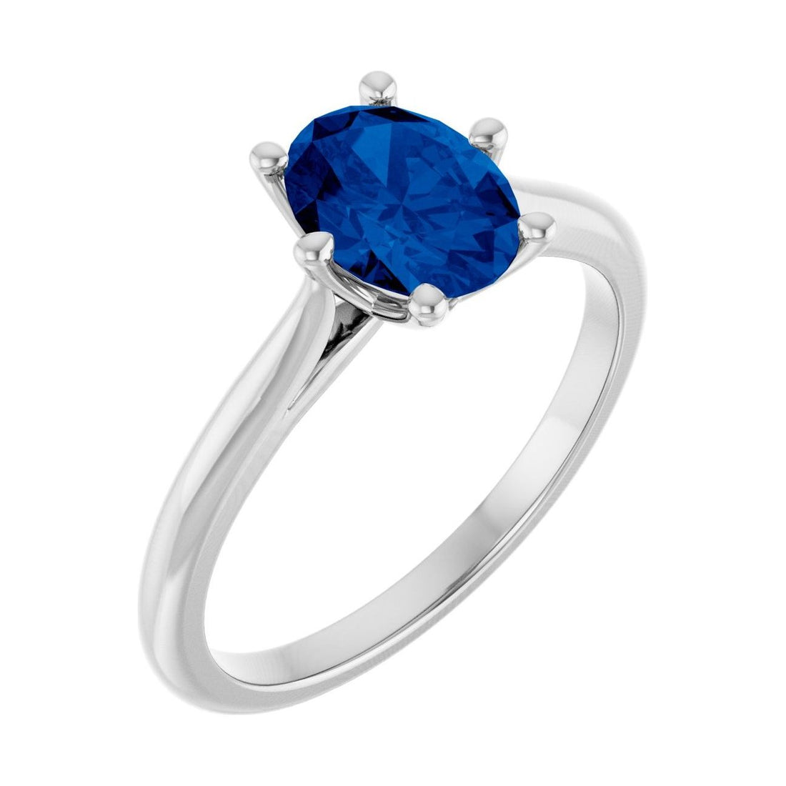 Oval Blue Sapphire Solitaire Engagement Ring in 14K White Gold with 1.5 ct oval diamond