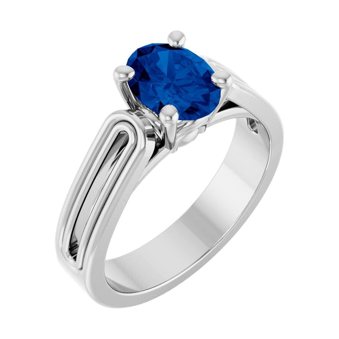 Oval Blue Sapphire Solitaire Engagement Ring in 14K White Gold with 1.5 ct oval diamond