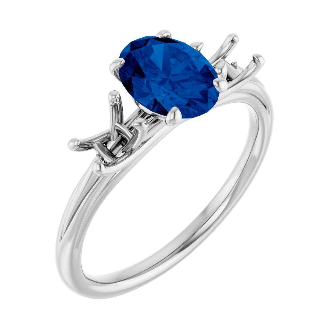 Oval Blue Sapphire Three-Stone Engagement Ring in 14K White Gold with 1.5 ct oval diamond