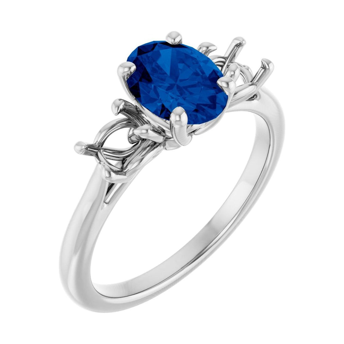 Oval Blue Sapphire Three-Stone Engagement Ring in 14K White Gold with 1.5 ct oval diamond