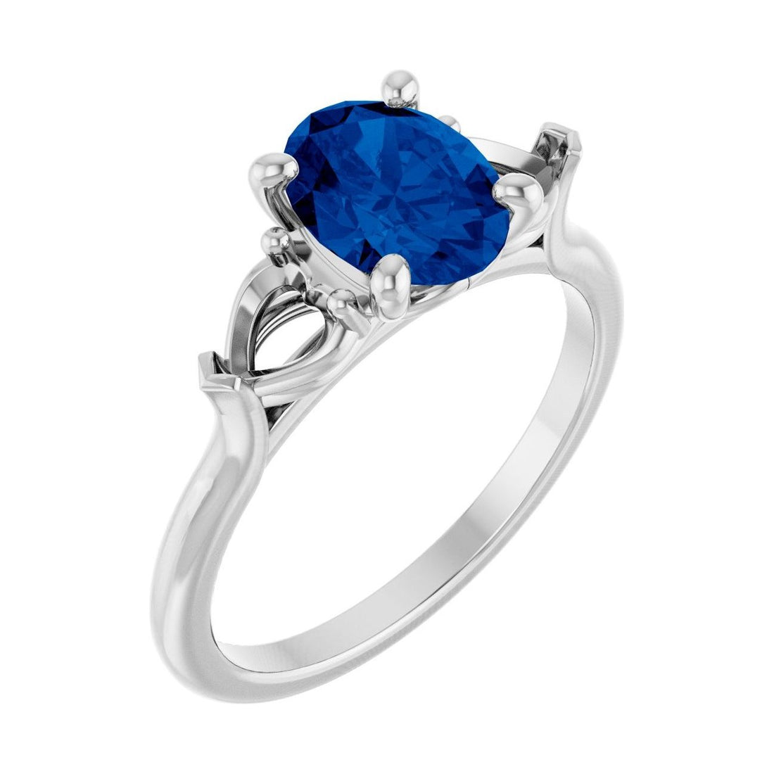 Oval Blue Sapphire Three-Stone Engagement Ring in 14K White Gold with 1.5 ct oval diamond