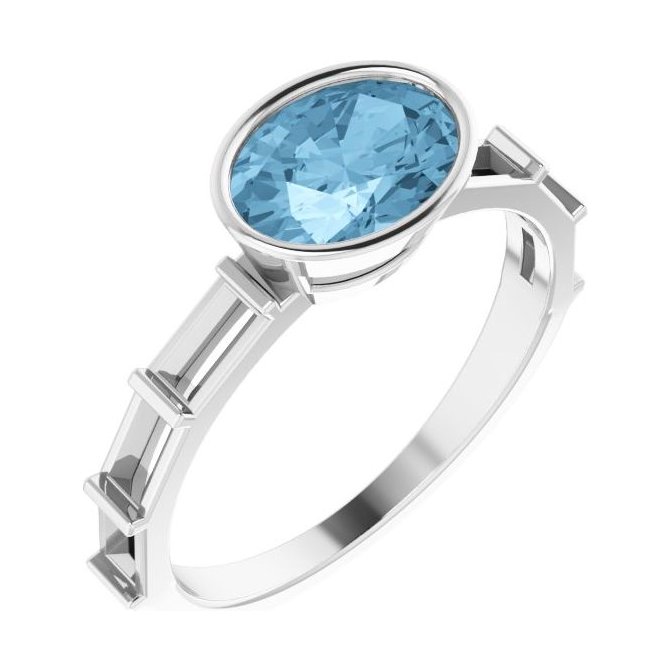 Oval Blue Topaz Bezel-Set Engagement Ring in 14K White Gold with 1.5 ct oval diamond