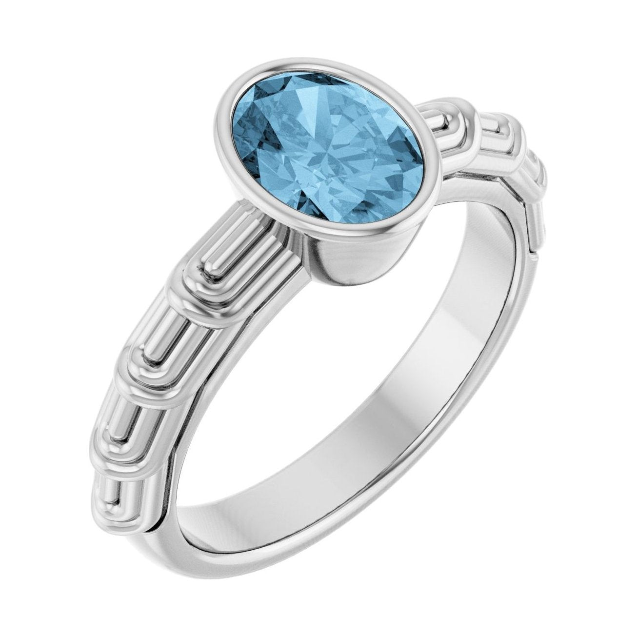 Oval Blue Topaz Bezel-Set Engagement Ring in 14K White Gold with 1.5 ct oval diamond
